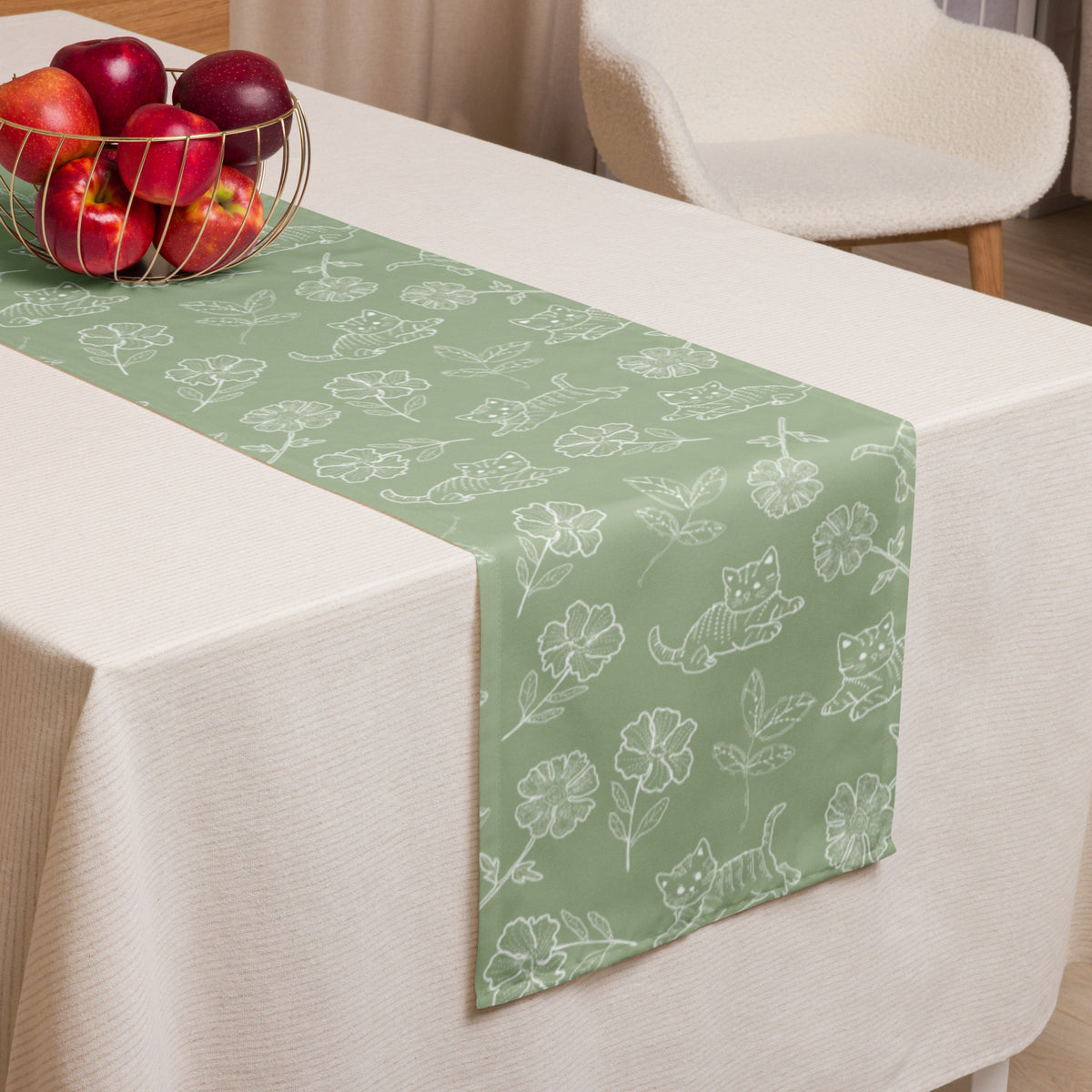 Table runner | Green Floral Cats