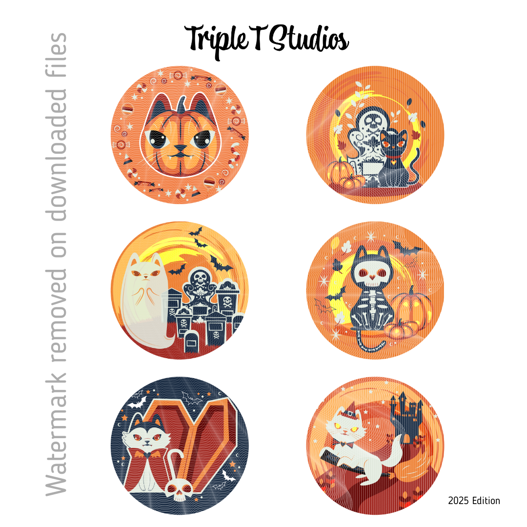 Cat Halloween Stickers | 3 sheets of 6 designs | Printable