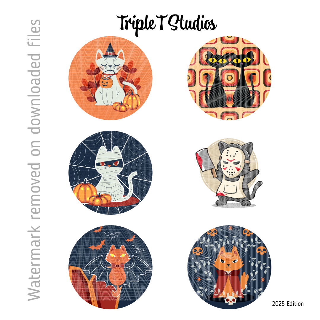 Cat Halloween Stickers | 3 sheets of 6 designs | Printable