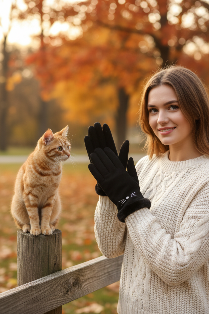 Cat Face Winter Gloves