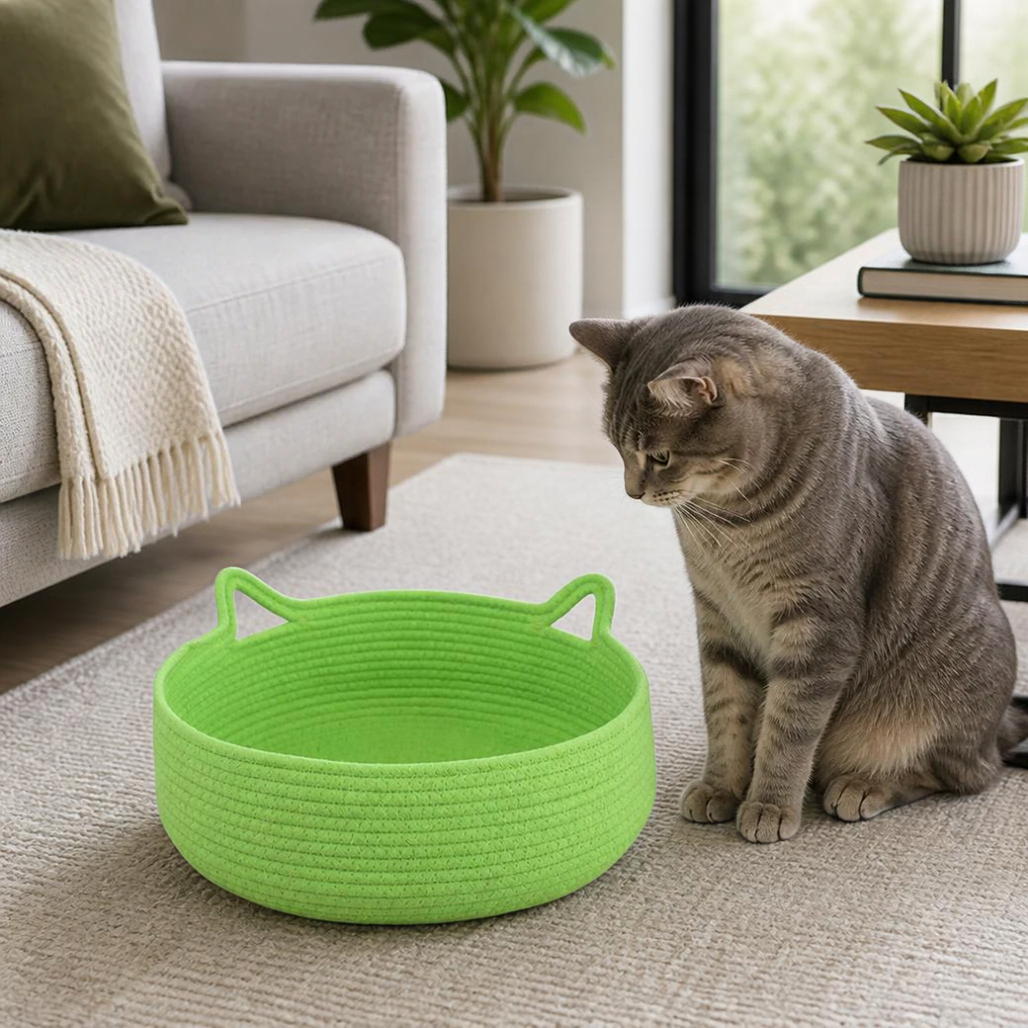 Cat Ear Cotton Rope Basket Bed