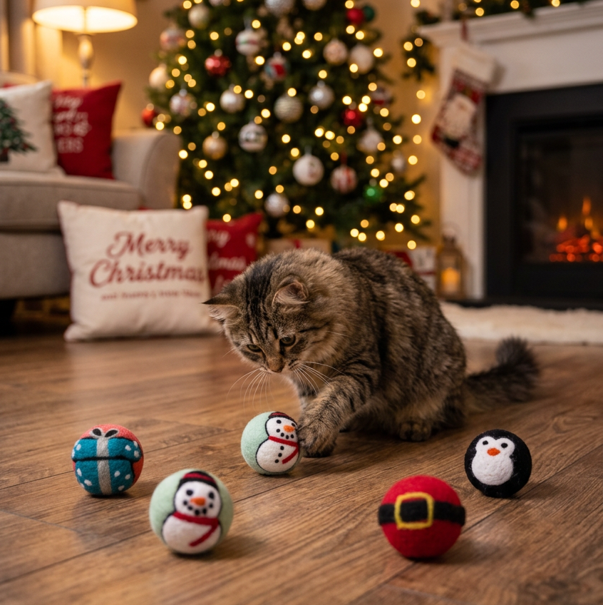 Holiday Wool Cat Toys | Set of 4
