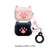 Cat-shaped airpod cases with paw prints in black and pink on a white background.