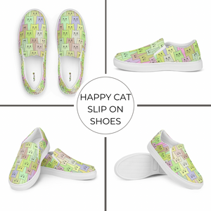 Cat-Themed Women’s Slip-on Canvas Shoes | Happy Cat Multi-Color