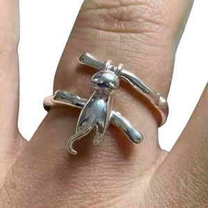 Hang In There Sterling Adjustable Cat Ring
