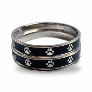 Silver Paws on Black Enamel | Cat Bangle Bracelet