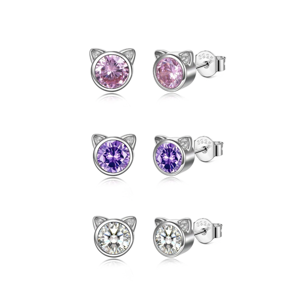 Sterling Silver Crystal Cat Earrings | Shiny and Adorable