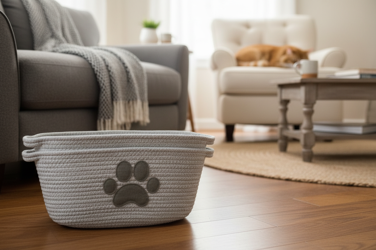 Rope Basket Oval with Cat Paw