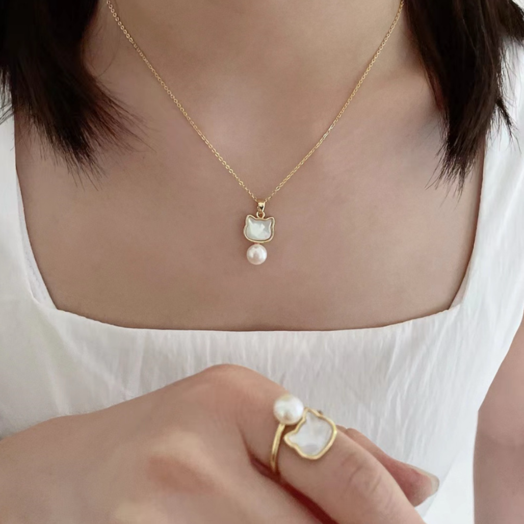 Mother of Pearl &amp; Freshwater Pearl | Earrings + Necklace + Ring