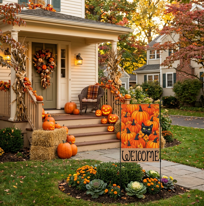 Pumpkin Cat Fall Garden Flag