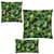 Set of three pillows with a black panther and leaf pattern on a white background