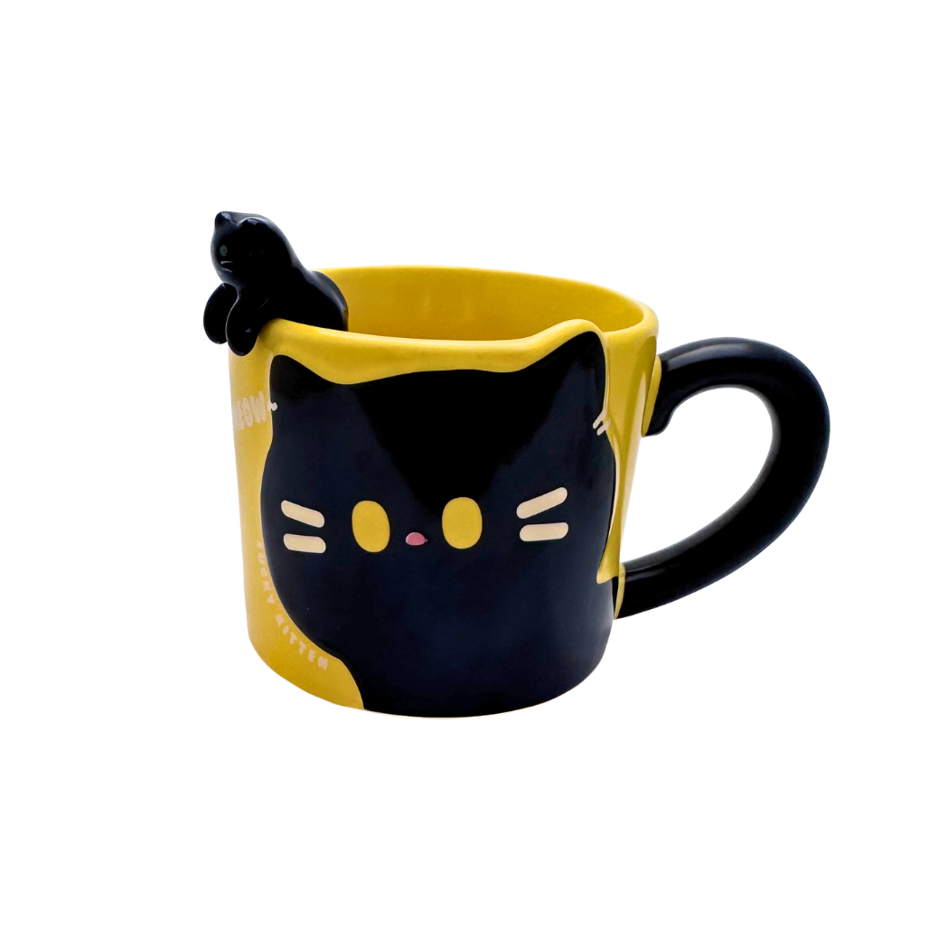 Bright Ceramic Cat Mug & Matching Spoon