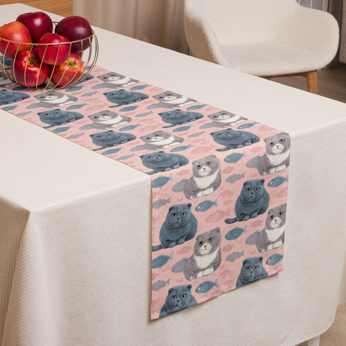 Table runner | Pink Scottish Fold Cats