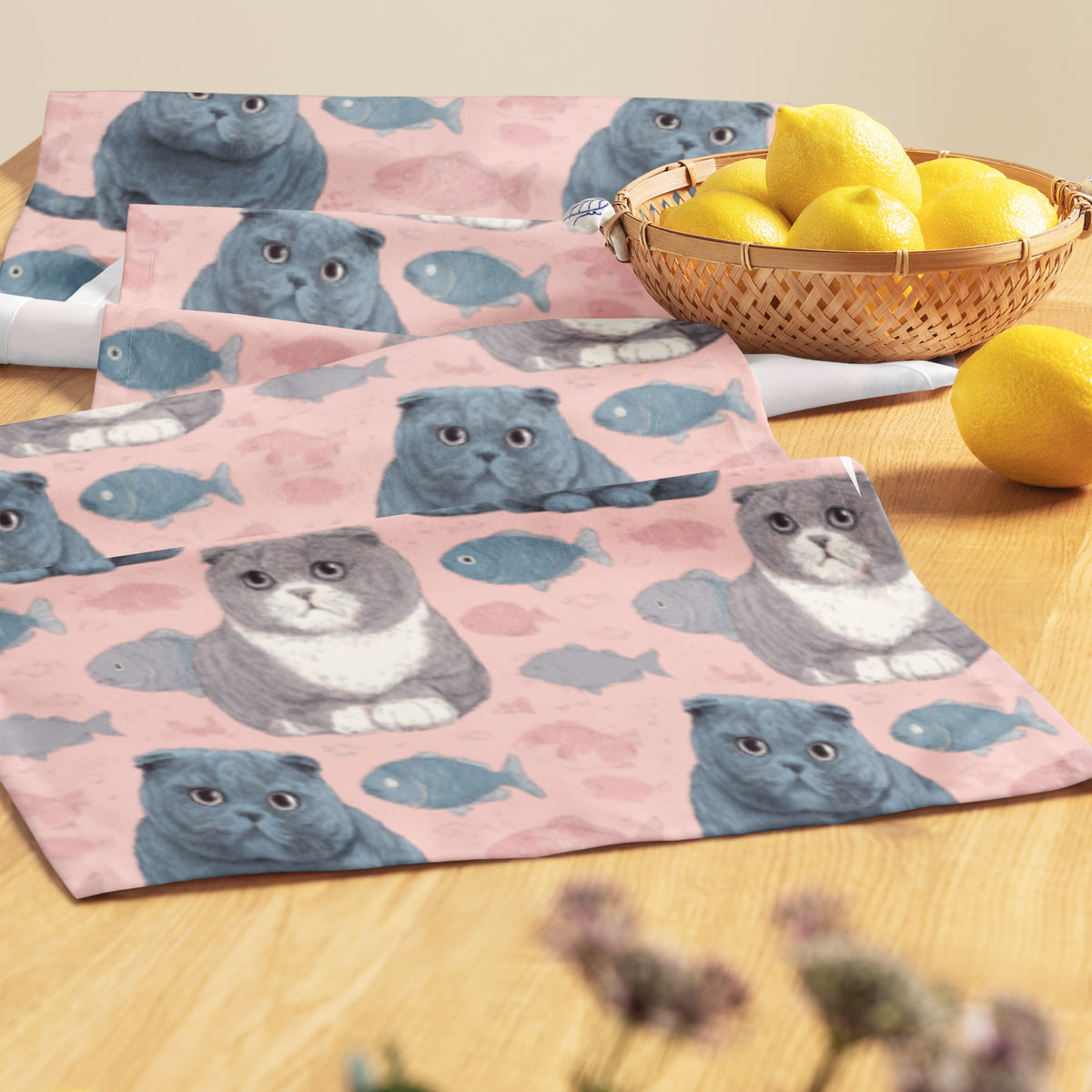 Table runner | Pink Scottish Fold Cats
