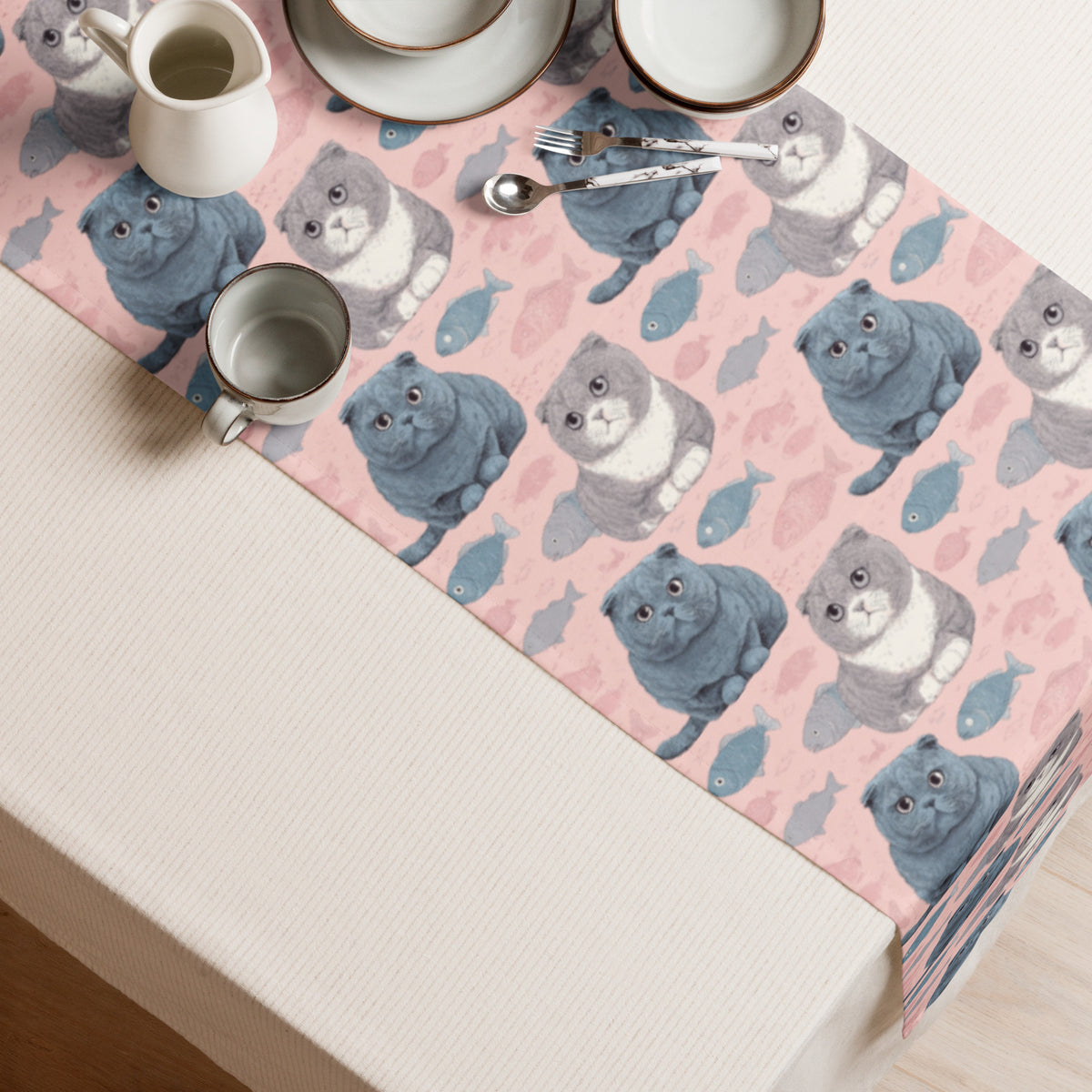 Table runner | Pink Scottish Fold Cats