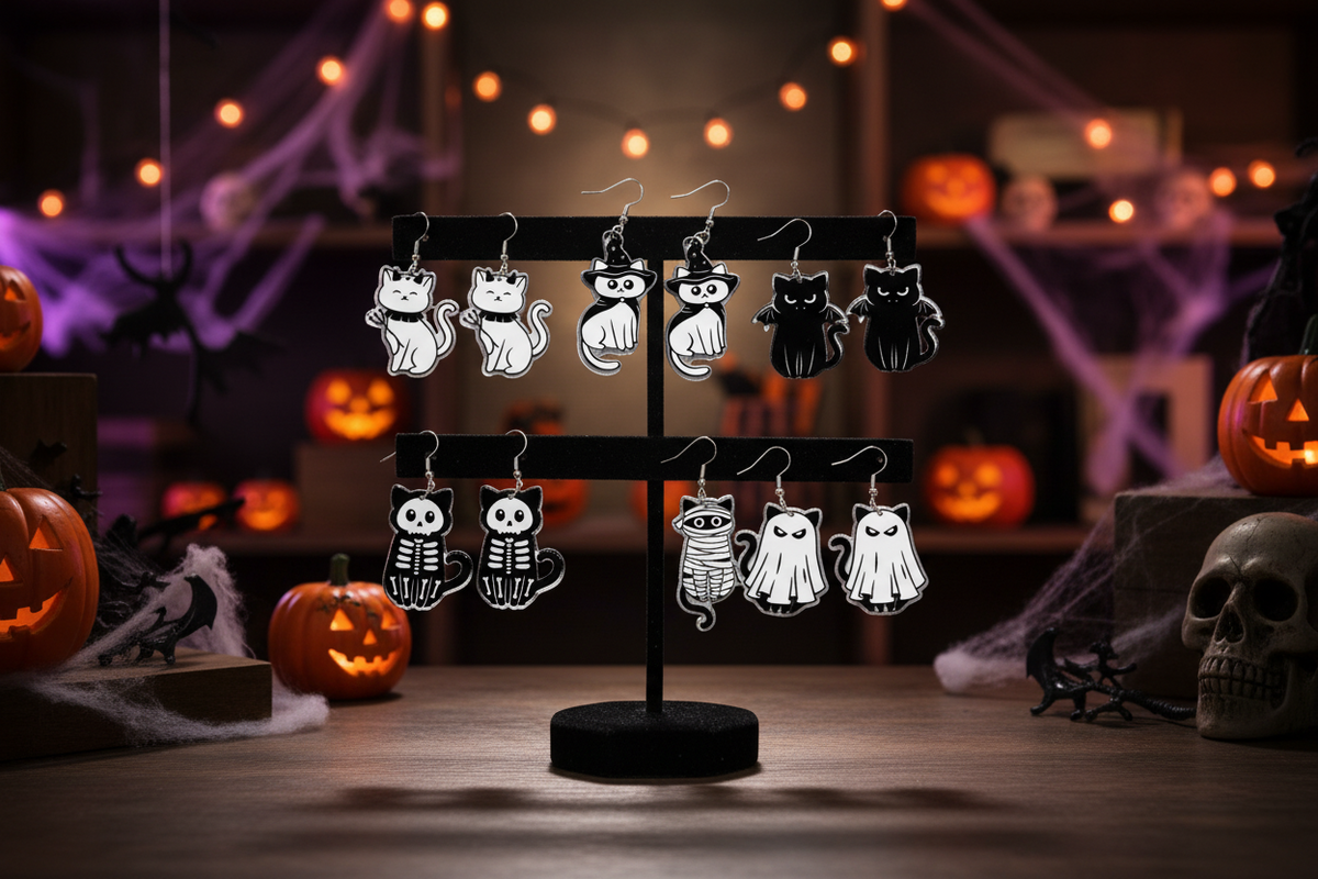Cats in Halloween Costumes Acrylic Earrings