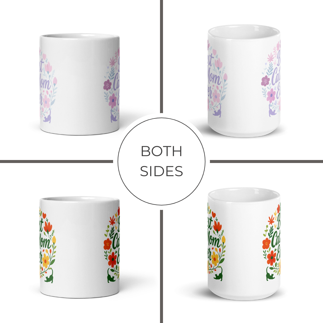 White mug with floral designs on both sides