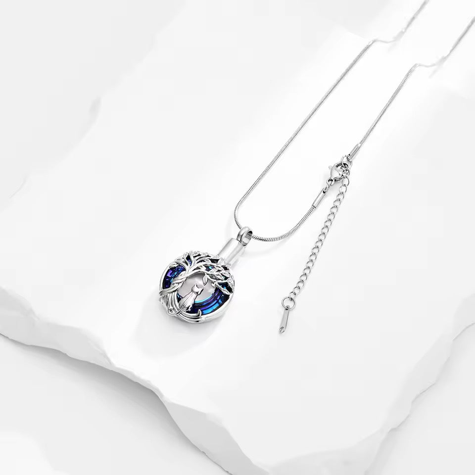 Silver necklace with a Cat pendant on a white background