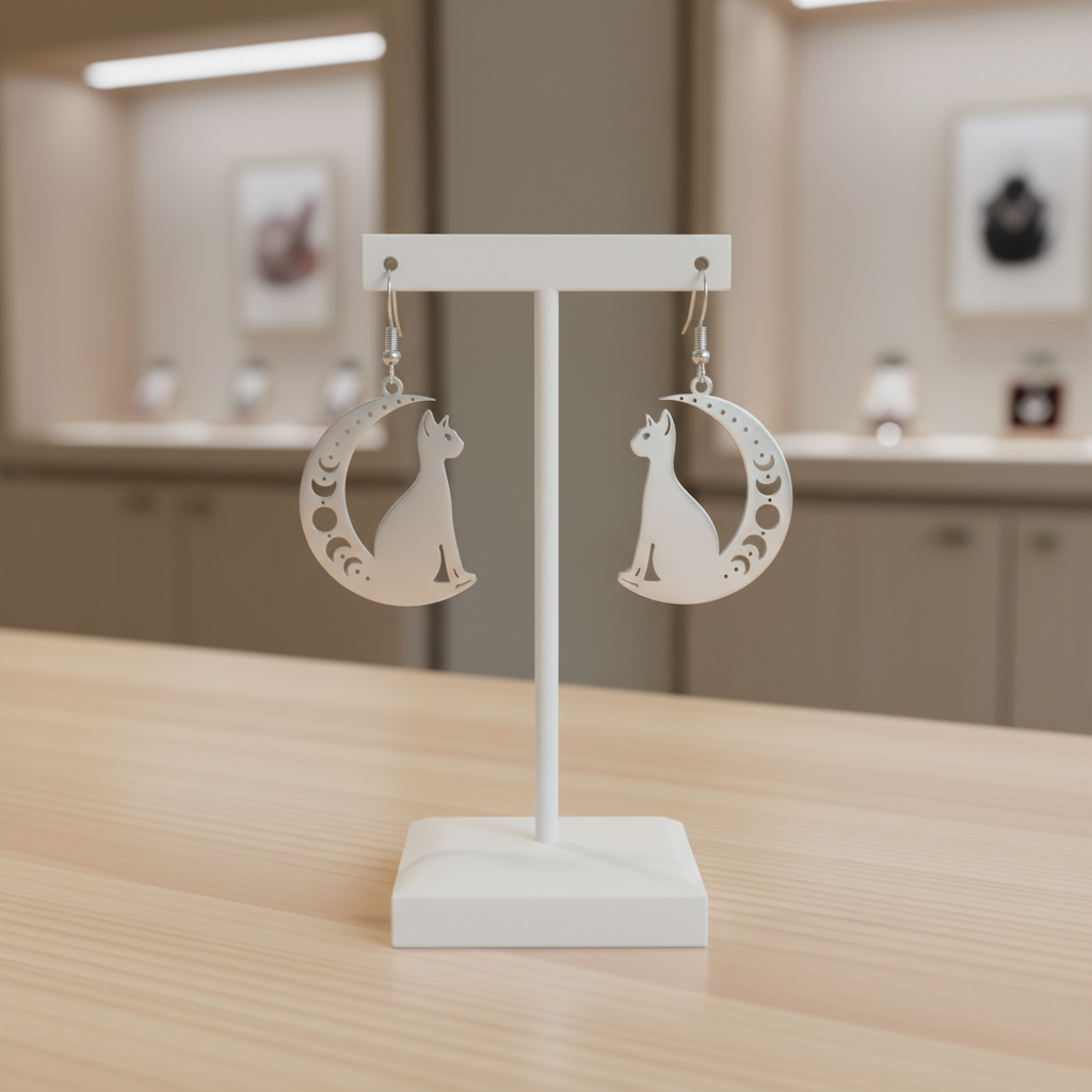 Phases of the Moon Cat Earrings