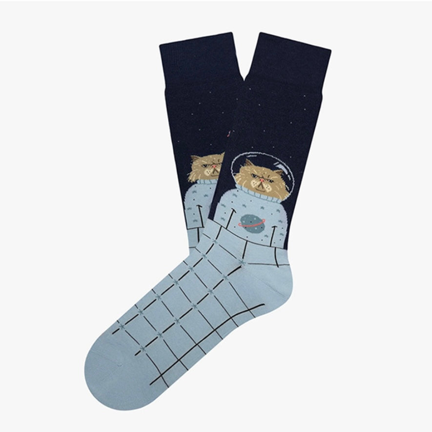 Sock with an astronaut cat design on a white background