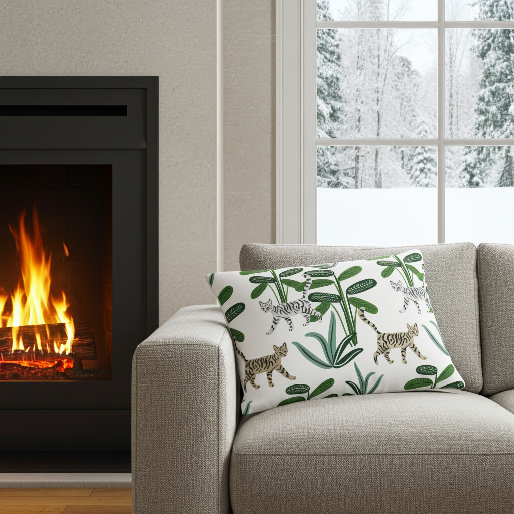 Cat Accent Pillow | Cats and Greenery Design