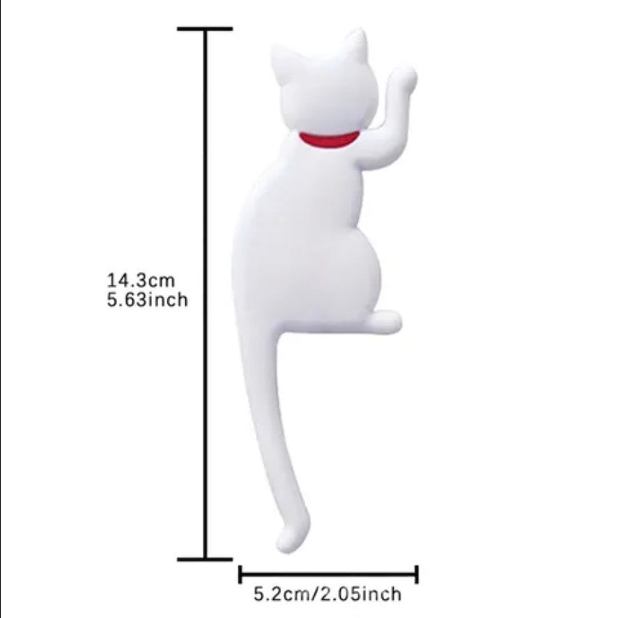 White cat-shaped magnet with dimensions indicated on a white background
