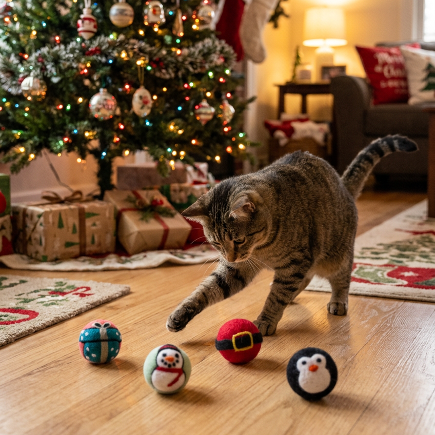 Holiday Wool Cat Toys | Set of 4