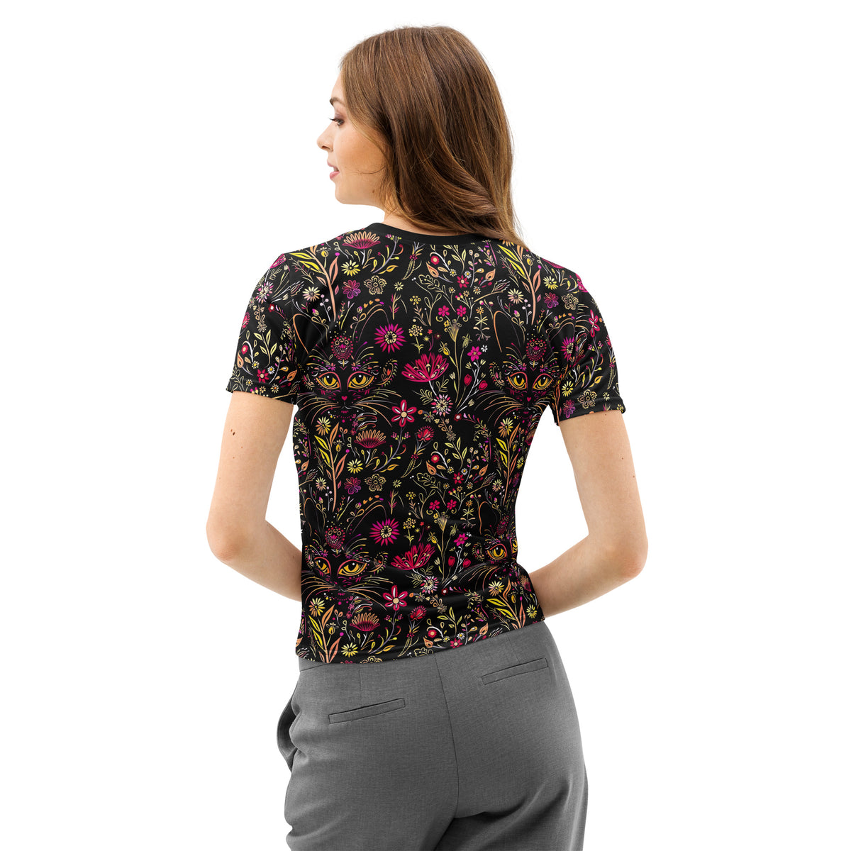 Black Cats Floral | Cotton Crewneck T-shirt