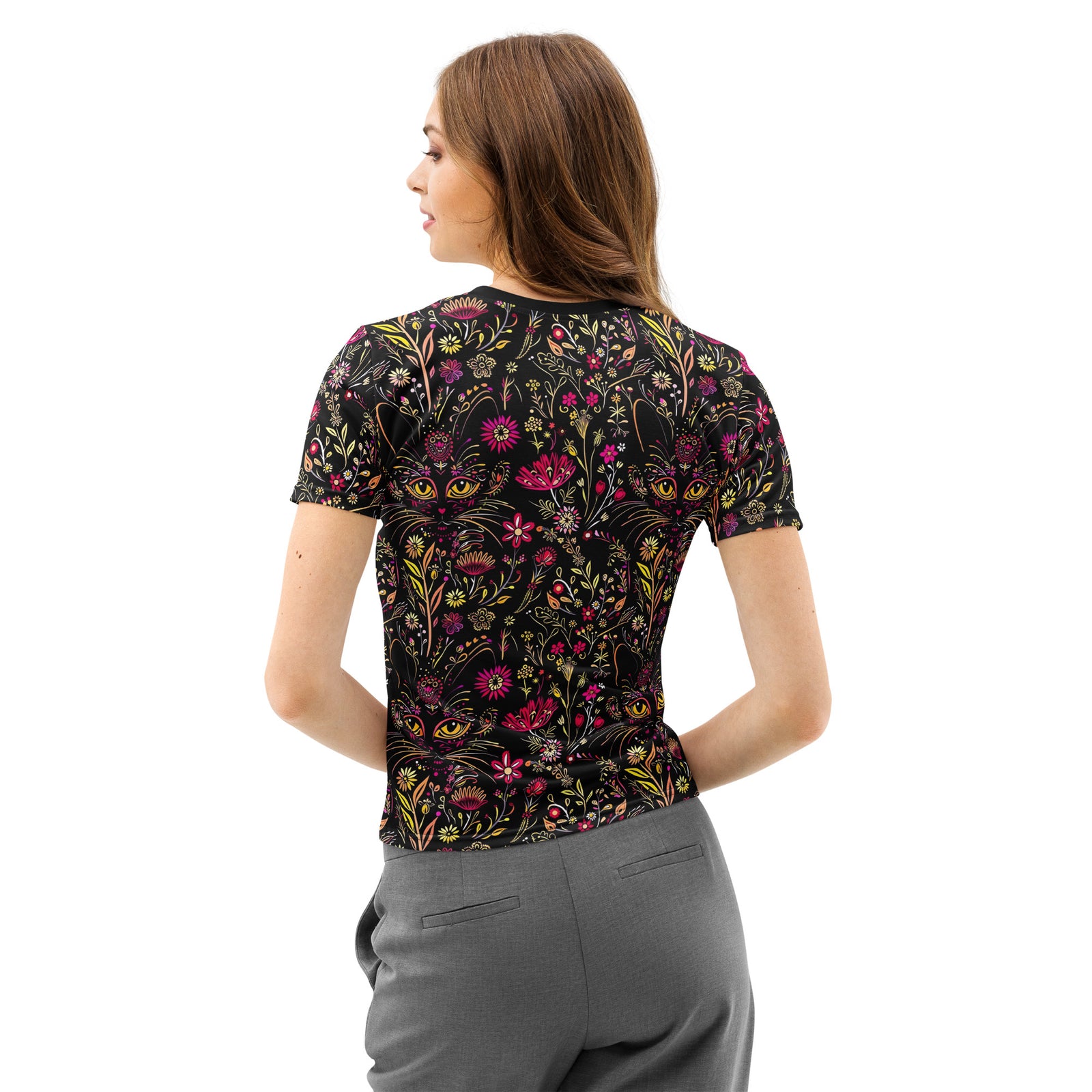 Black Cats Floral | Cotton Crewneck T-shirt