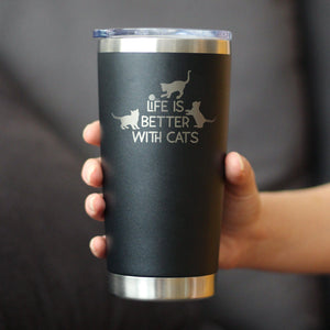 Life is Better With Cats - Insulated Cat-Themed Coffee Tumbler Cup with Sliding Lid