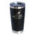 A black stainless steel coffee tumbler with a sliding lid and text 'Life is Better with Cats' printed on the side.
