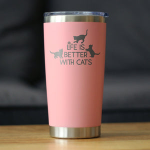 Life is Better With Cats - Insulated Cat-Themed Coffee Tumbler Cup with Sliding Lid