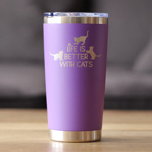 Life is Better With Cats - Insulated Cat-Themed Coffee Tumbler Cup with Sliding Lid