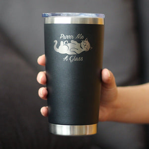 Purr Me A Glass - Insulated Cat Themed Coffee Tumbler Cup with Sliding Lid