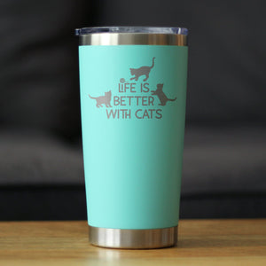 Life is Better With Cats - Insulated Cat-Themed Coffee Tumbler Cup with Sliding Lid