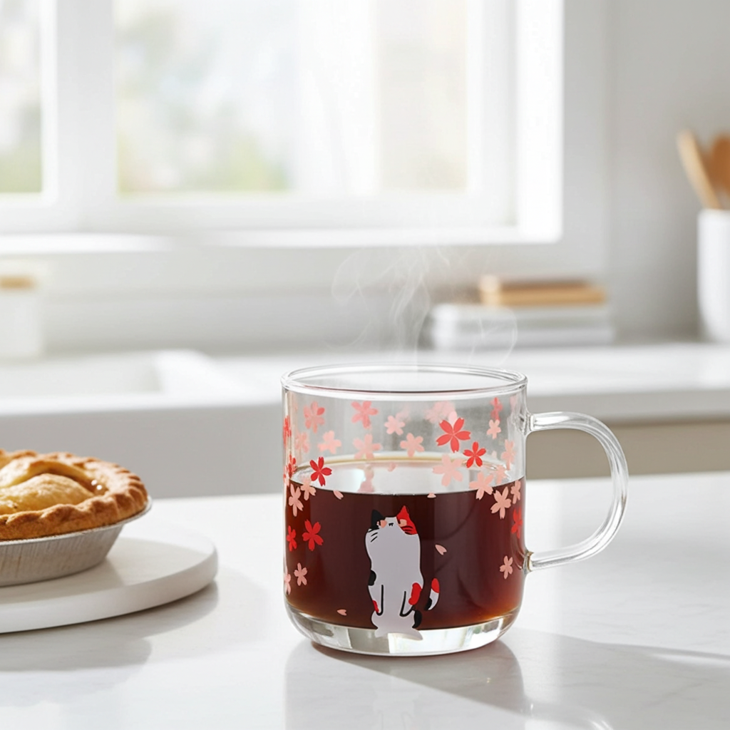 Glass Cat Mug | Sakura Cat Mug