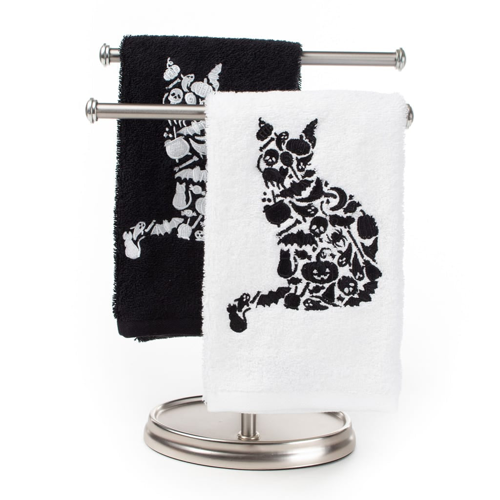 Embroidered Halloween Cat Towels