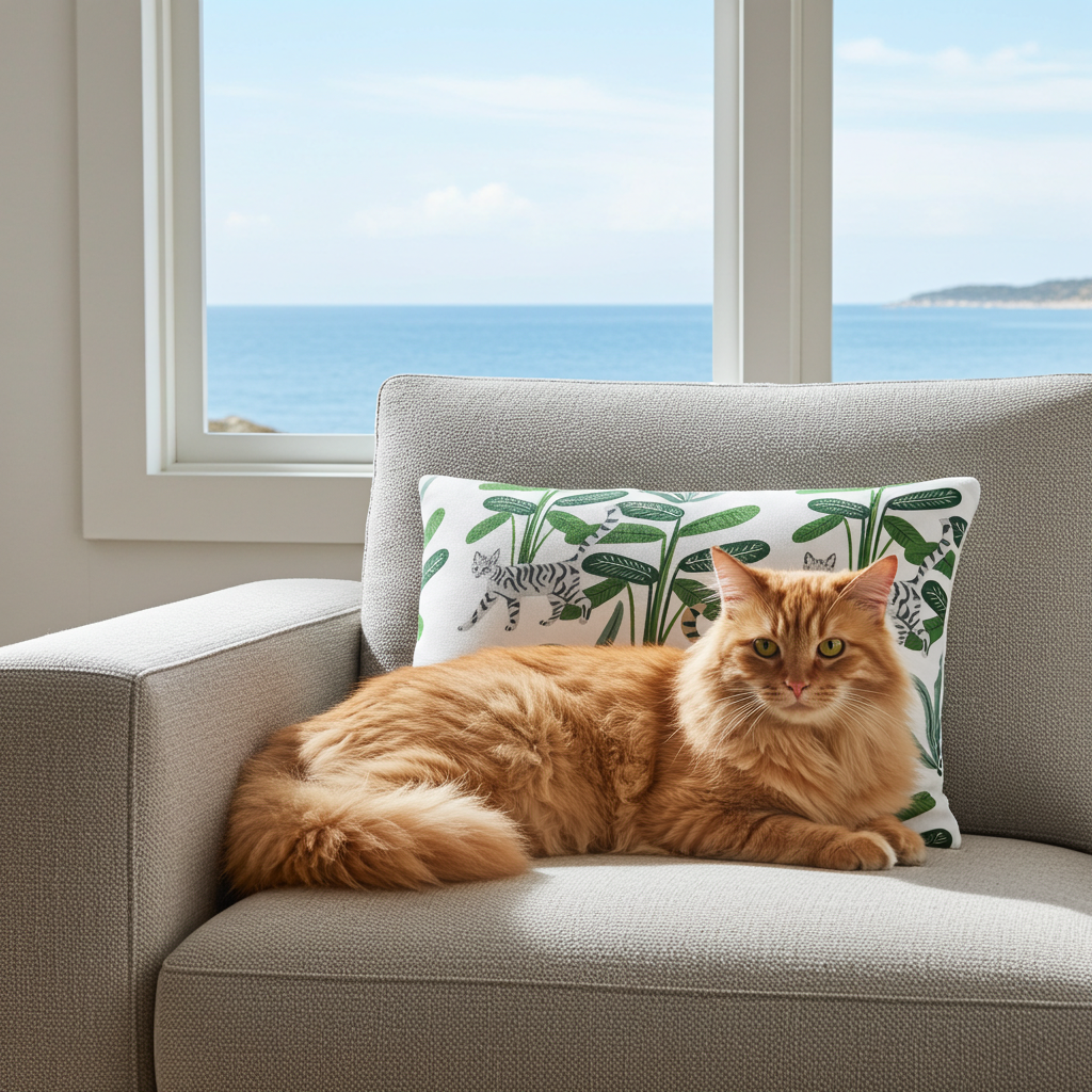 Cat Accent Pillow | Cats and Greenery Design