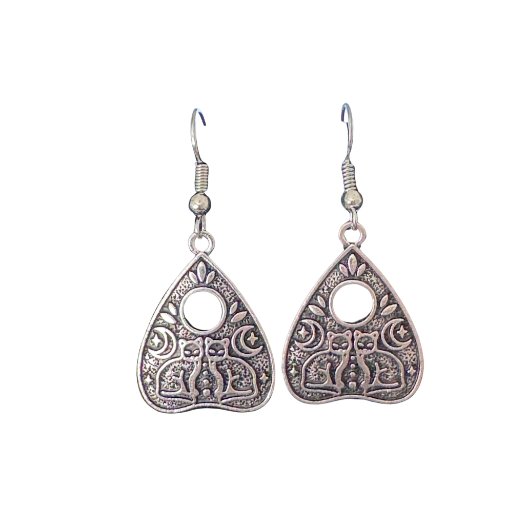 Cats on Ouija Planchette Earrings