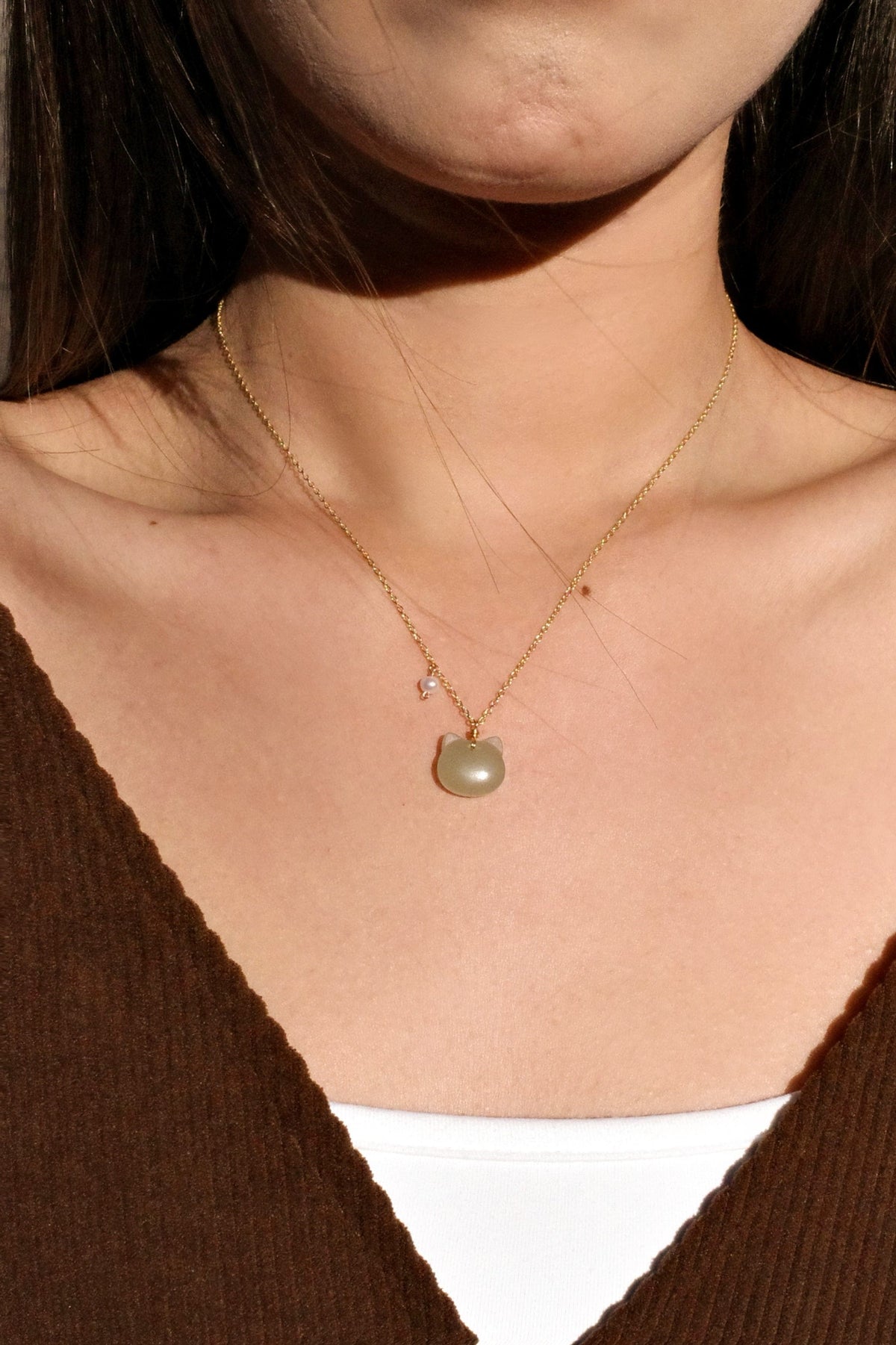 Green Jade Cat Necklace | Seree&#39;s Choupette
