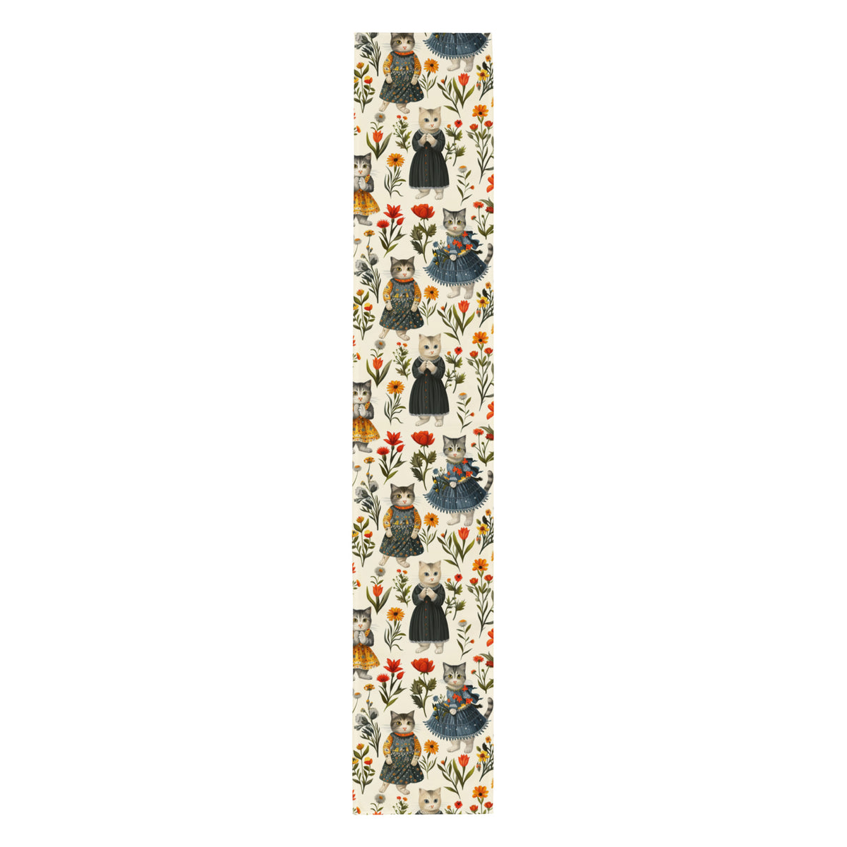 Cottage Core Cats table runner mockup vertical layout