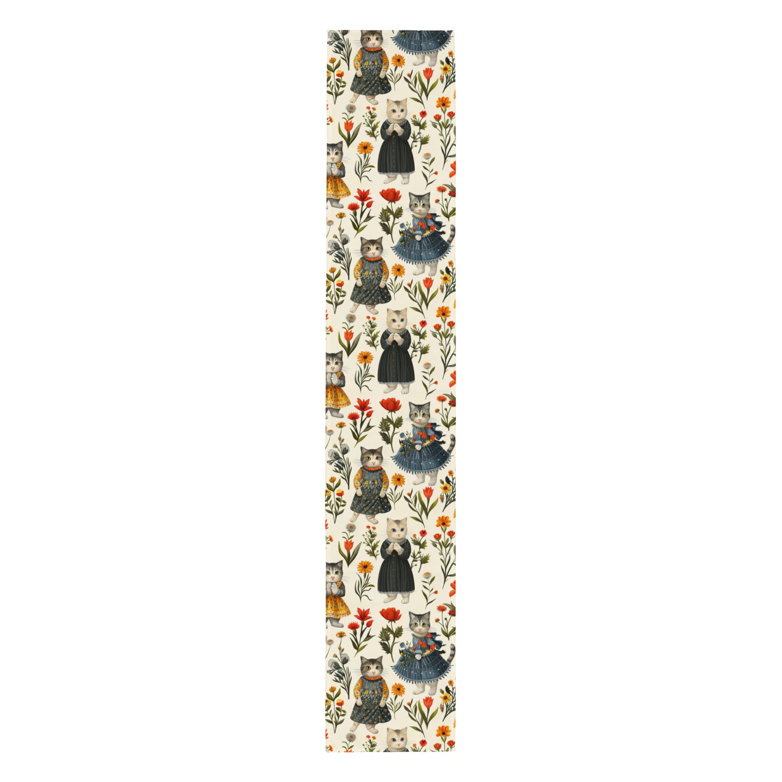 Cottage Core Cats table runner mockup vertical layout