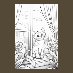 Cat Coloring Page Sample. Cats in Windows with a view