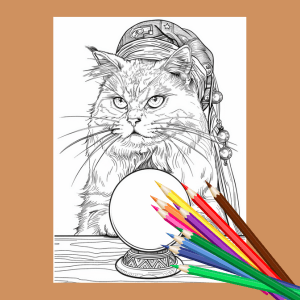 Crystal Ball Cat Coloring Book | Coloring Book for Adults
