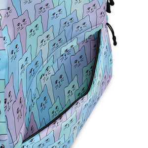 Cat-Themed Backpack | Happy Cat Blue.  Pocket closeup