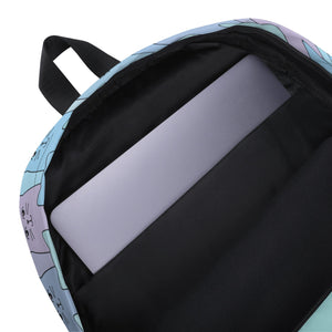 Cat-Themed Backpack | Happy Cat Blue. Laptop sleeve