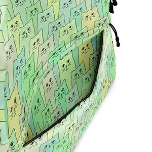 Cat-Themed Backpack | Happy Cat Green. pocket