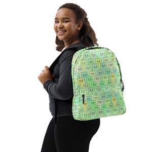 Cat-Themed Backpack | Happy Cat Green on female model