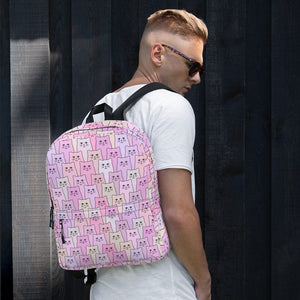 Cat-Themed Backpack | Happy Cat Purple. on male model