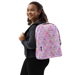 Cat-Themed Backpack | Happy Cat Purple on female model